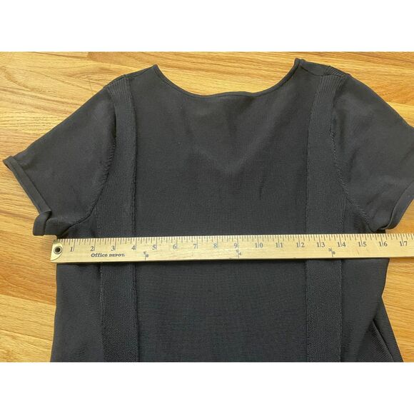 Ann Taylor Women's Dress Fit &Flare Stretch Work V-Neck Pleated Hem L Black - Picture 5 of 7